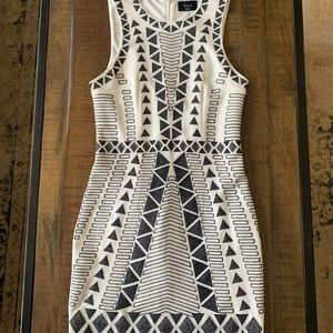 Vici Mini Bandage Dress - Size S - White with Black Patterned Stitching